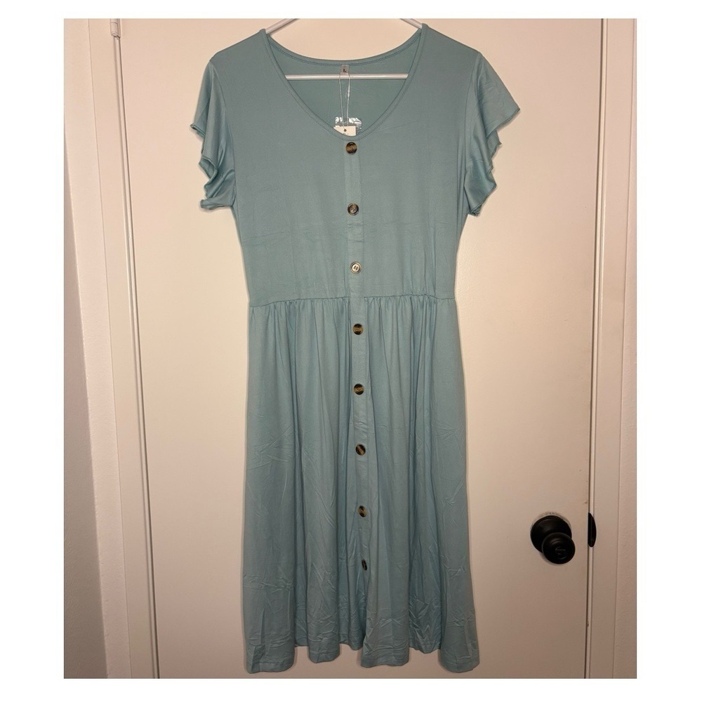 Elegant Blue Button-Down Dress